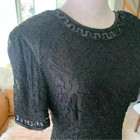 Stemay vintage black bead and sequin formal midi dress - Picture 3 of 11